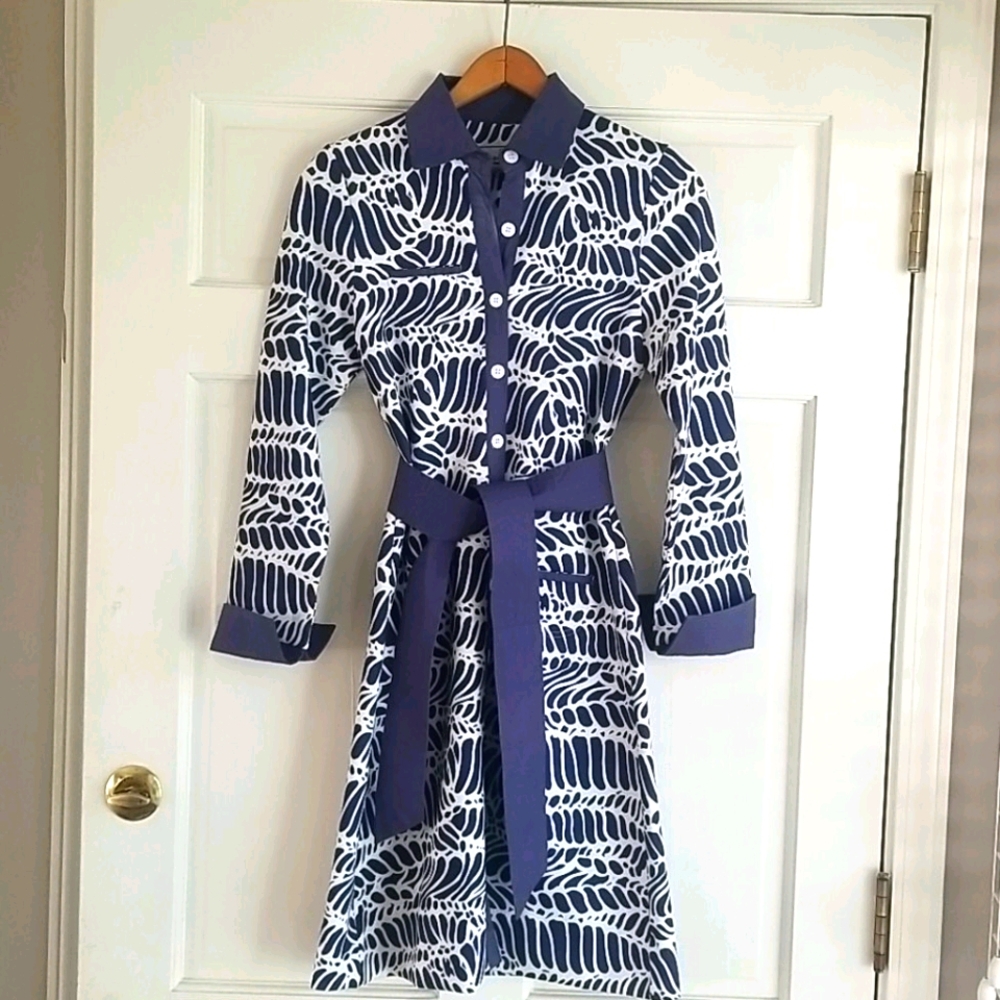 CK Bradley Navy and White Shirtdress